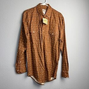 Express Rider Mens Western Shirt Brown Floral Calico Cotton Long Sleeve Medium